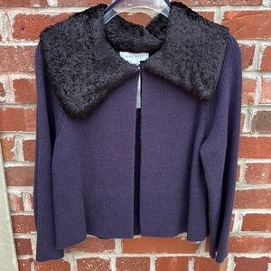 Nine West Med Purple/Black Silk/Wool/Angora/Cashmere Cardigan Sweater